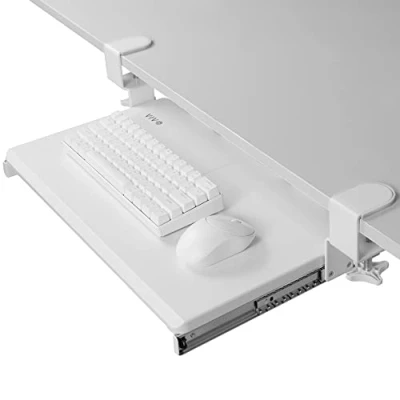Imagen de VIVO Bandeja pequeña para teclado, extraíble debajo del escritorio con sistema de montaje abrazadera C extra resistente, 20 (26 abrazaderas incluidas) x 11 pulgadas, cajón plataforma deslizante