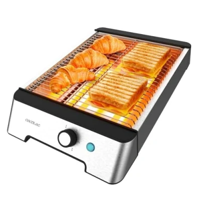 Imagen de Cecotec Tostadora Pan Horizontal Tostador Plano 3 Resistencias NiceSlice Inox. 1000W, Todo Tipo de o Bollería, Cuarzo, Acabados en Acero Inoxidable, 6 Niveles Tostado