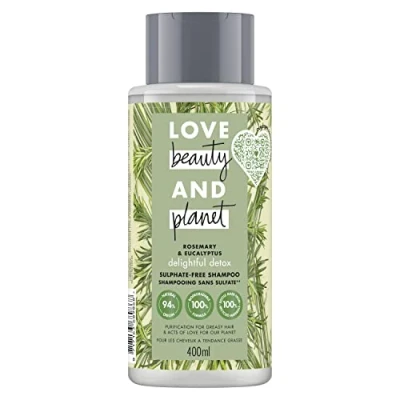 Imagen de Love Beauty &amp; Planet Shampooing Femme Vegan Cascade Detox, Romarin et Vétiver, Formule pour Cheveux Léger Certifié 400ml