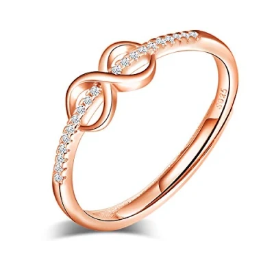 Imagen de Yumilok anillo de plata 925, ajustable para mujer y niña, compromiso abierto con símbolo infinito, bodas, tamaño ajustable, incrustaciones circonita cúbica
