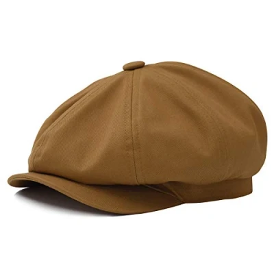 Imagen de BOTVELA Gorra plana de 8 piezas para hombre, 100% algodón, Gatsby Ivy Golf Cabbie Hat, marrón, 7.875