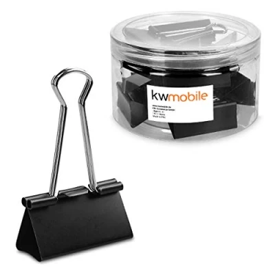 Imagen de kwmobile Set de 12 Clips para oficina casa o escuela Pinzas papel grandes metal 51MM Negro