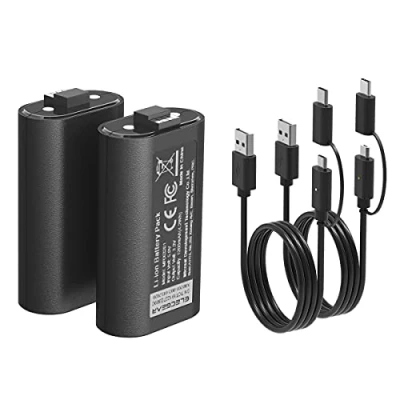 Imagen de ElecGear Batería de Litio Recargable para Controlador Xbox, 2X 1200mAh Pilas Lithium Kit Carga y Juega Mando Xbox Series X/S, One, Elite con Cable USB