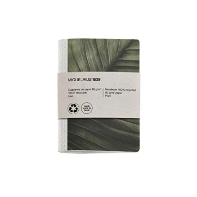 Imagen de Miquelrius Cuaderno Reciclado, Encuadernación con Grapa y Lomo de Tela, Tamaño 104 x 150 mm, 56 Páginas Lisas 80 g/m², Diseño Hoja