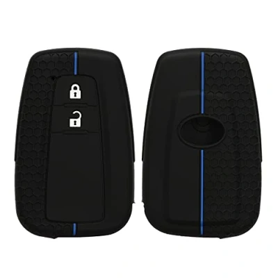 Imagen de kwmobile Carcasa Compatible con Llavero de Toyota Llave Coche 2 Botones Smart Key Funda para Mando Silicona Negro/Azul