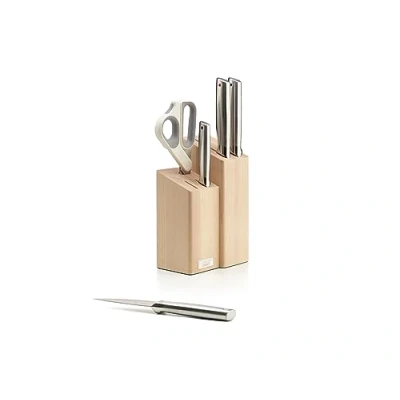 Imagen de Joseph Fusion Cuchillos de Cocina Profesionales, Cuchillo Carnicero y Tijeras, Acero Inoxidable Japones, 5 piezas, Bloque Madera
