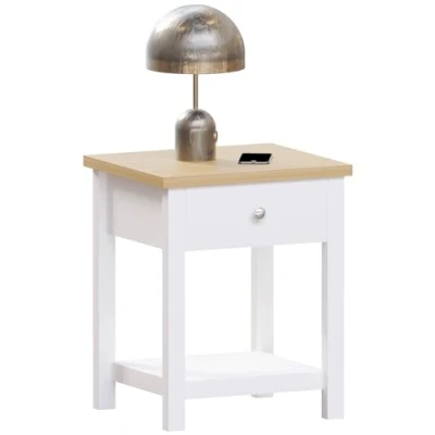 Imagen de Vida Designs Arlington Mesa Auxiliar con 1 cajón, Madera de ingeniería, White, H 55 x W 45 D 40 Cm