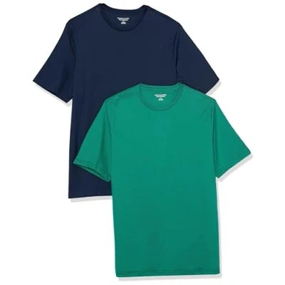 Imagen de Amazon Essentials Camiseta de manga corta, cuello redondo y corte recto Hombre, Pack 2, Azul Marino/Verde, M