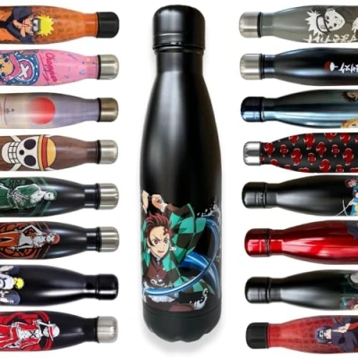 Imagen de Homadict Botella isotérmica Demon Slayer de acero inoxidable Tanjiro Aliento agua Mantenimiento caliente y frío 12 h Deporte, viaje, diario 500 ml BPA Free Licencia oficial