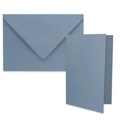 Imagen de FarbenFroh Juego de 50 tarjetas plegables DIN B6 con sobres en gris azul (azul), 120 x 170 mm, ideal para invitación, bodas, bautizos, comuniones, confirmación. Marca: