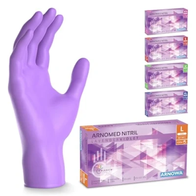 Imagen de ARNOMED guantes nitrilo talla L, violeta, de nitrilo, 100 unidades/caja, desechables sin polvo, goma látex, XS, S, M, L y XL