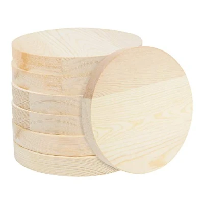 Imagen de Belle Vous Pack de 7 Discos Madera Sin Acabado 15 cm y 20 mm Grosor Rodajas Natural en Blanco Circulo para Manualidades, Navidad, Pirograbado Placa Puerta