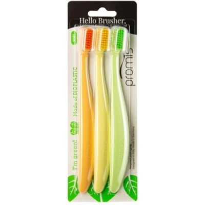 Imagen de promis brush cepillo sostenible fabricado con materias primas renovables bioplástico cerdas suaves de 6750 en Alemania diseño italiano (triopack, color)