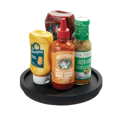 Imagen de iDesign The Home Edit Series, Lazy Susan con borde elevado, Madera, Negro