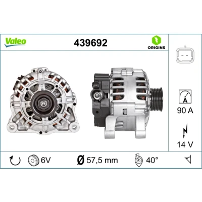 Imagen de VALEO 439692 Alternador 14V 90A CITROËN: Xsara Picasso, Berlingo / First I Furgón, II, PEUGEOT: 206 Hatchback, Partner Furgón