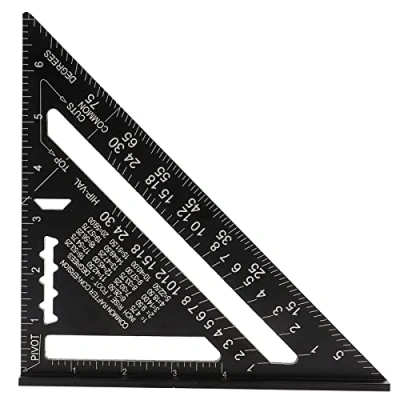 Imagen de Escuadra de aluminio 7 pulgadas métrica/imperial, triángulo, regla transportadora alta precisión, con acabado oxidado, color negro, para carpinteros