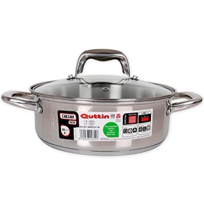 Imagen de Quttin Cacerola Profesional New Caesar de Inducción para Cocina y Horno Grande Acero Inoxidable Antiadherente con Tapa Cristal Asas 22 cm/3 L Apta Todo Tipo Cocinas
