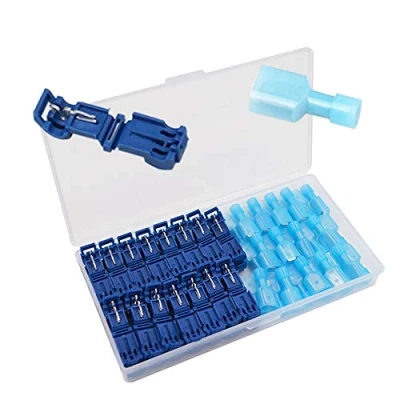Imagen de Senven® 60Pcs T Tap Terminal Cable, Empalme Rápido Kit, Grifo de Cable y Conector Macho Spade Completamente Aislado (Azul 30 Pares)