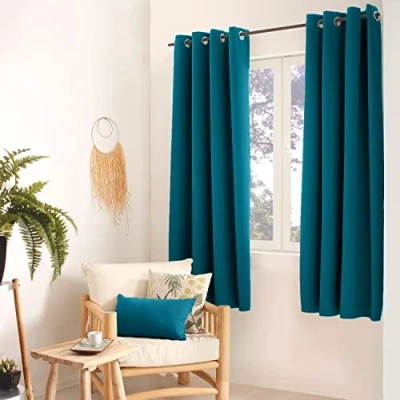 Imagen de ED Enjoy Home Cortina Opaca con Ojales Plateados, Azul Pato, 140 x 180 cm, 100% poliéster, Tejido Certificado Oeko Tex, colección Regaliz