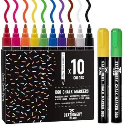 Imagen de Stationery Island Rotuladores Tiza Liquida, Rotulador Cristal Borrable, 6mm Pack de 10 Neon Colores