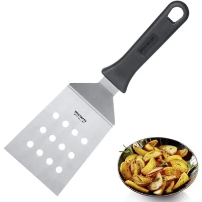 Imagen de Westmark Espátula profesional para grill, Angulada, Rígida, Perforada, Tamaño de la hoja: 9 x 11,5 cm, Longitud: 29 Acero inoxidable / plástico, Master Line, Negro/plateado, 13452270
