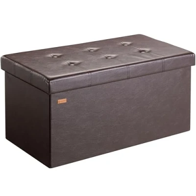 Imagen de CASARIA® Banco Almacenaje Baúl Capacidad 100L Carga hasta 300kg 80x40x40cm Puff Otomana Plegable Tapizado Acolchado Salón Dormitorio Entrada Marrón