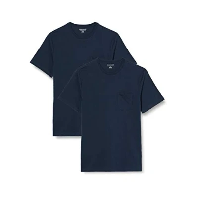Imagen de Amazon Essentials Camiseta de Manga Corta con Bolsillo, Cuello Redondo y Corte Recto Hombre, Pack 2, Azul Marino, S
