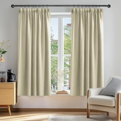 Imagen de Deconovo Cortinas Opacas con Aislamiento Térmico para Sala de Estar Oficina Hotel Ventanas Fruncido 2 Piezas 132x138cm Beige Oscuro