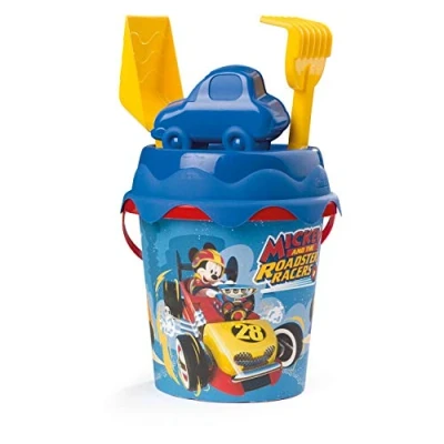 Imagen de SIMBA and The Roadster Racers Cubo de Playa Mickey Mouse con Pala, rastrillo, Molde y tamiz, 17 cm, Multicolor (862081)