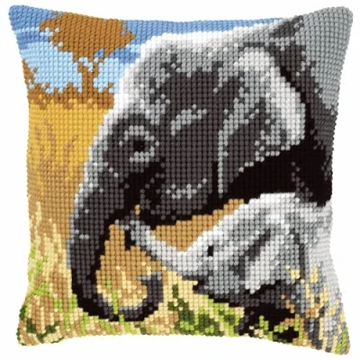 Imagen de Vervaco Punto DE Cruz Kit Cojin Decorativo Amor Elefantes Manualidades Adultos Decoracion Bordar Principiantes Completo DIY Bordado Creativo Regalo ca. 40x40 cm Cross Stitch Embroidery