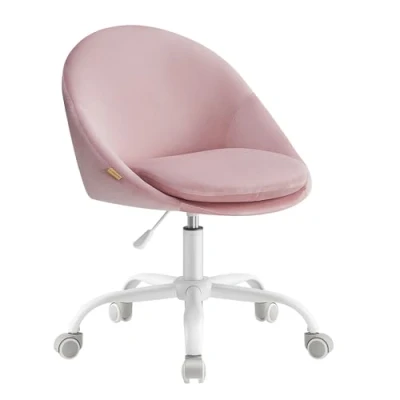 Imagen de SONGMICS Silla de Oficina en Casa, Giratoria Terciopelo, Escritorio, Acolchada con Espuma, Altura Ajustable, para Estudio, Dormitorio, Rosa Jalea OBG020R02