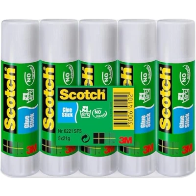 Imagen de Scotch Pegamento de Barra 5 Barras 21g para Uso Adhesivo el Colegio, Hogar y la Oficina Sin Disolvente, Lavable