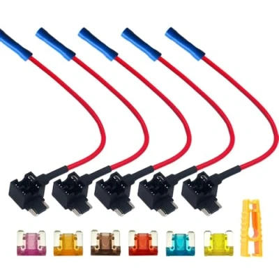 Imagen de QitinDasen 5Pcs Premium 12V / 24V Perfil Bajo Portafusibles, Coche Add A Circuit Fusible Tap Adaptador, con Extractor de Fusibles, Ataduras Cables y 6Pcs Micro Fusibles Cuchilla