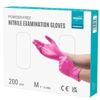 Imagen de EUROPAPA® 200 Guantes De Nitrilo Desechables Que Cumplen Las Normas EN455 EN374, Sin Polvo Ni LÁTex, Disponibles En Tallas S, M, L Y XL (M, Rosa roja)