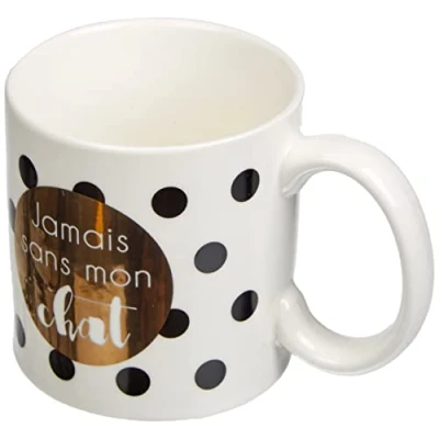 Imagen de DRAEGER PARIS 1886 Jamais Sans Mon Chat, Taza, Porcelana, Blanco, Negro y Oro, 1 Unité (Lot de 1)