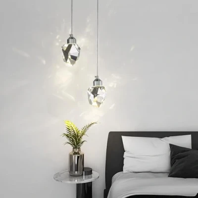 Imagen de Sxtiger Lámpara Colgante De Cristal Moderna, LED 3 Colores, Para Isla Cocina Dormitorio Sala Estar Iluminación Del Comedor (Plata, Base Redonda 2 Cabezas)