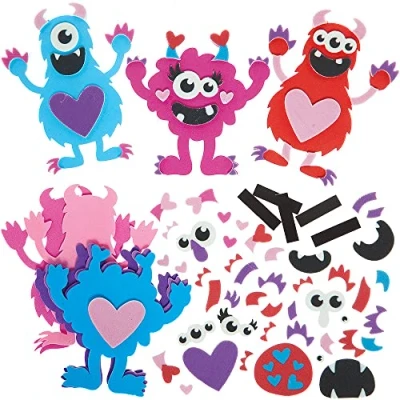 Imagen de Baker Ross FX342 Lote de 8 imanes monstruo corazón amor, kit manualidades espuma para niños, San Valentín
