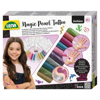 Imagen de Lena 42442 Tatuaje mágico de Perlas para Manualidades con miniperlas en 10 Colores 150 Tatuajes, 200 Plantillas, Set Moda Magic Pearls, Joya Corporal Lavable niños a Partir 6 años