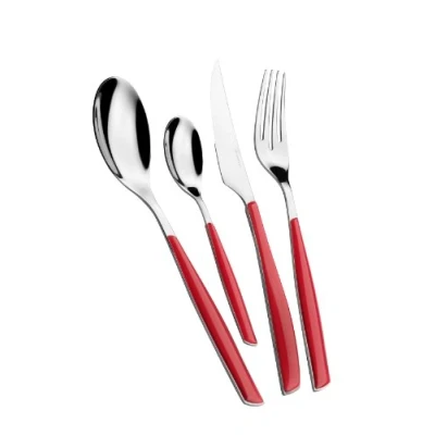 Imagen de BUGATTI, Glamour, Juego de Cubiertos 4 Piezas en Acero Inoxidable 18/10, para 1 Persona Que Consta Cuchara, Tenedor, Cuchillo y cucharadita (Rojo)