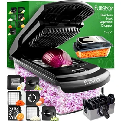 Imagen de Multifuncional Cortador de Verdura Espiralizador Verduras Picador Patatas Cebolla Vegetable Chopper Gadgets Cocina (7 en 1 Inox Negro)
