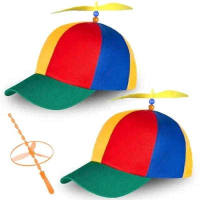 Imagen de Uirheurd 2pcs Gorrocoptero Gorra Con Ventilador Gorro De Hélice Sombrero Hélices Multicolor Helicóptero Para Fiestas, Juegos Payasos y Regalos