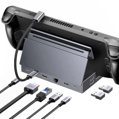 Imagen de UGREEN Hub USB C HDMI 4K 60Hz 9 En 1 Dock Steam Deck ROG Ally Adaptador Tipo 3.2 10Gbps Ethernet RJ45 Gigabit PD 100W Carga Lector Tarjeta SD TF Estación de Acoplamiento con Soporte Ajustable