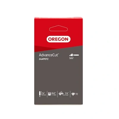 Imagen de OREGON 24AP cadena de motosierra para guía 35 cm, paso 1/4 pulgadas, bajo perfil, calibre 1,1 mm y 72 eslabones entrenamiento, rebote, guías media redonda, compatible con Stihl