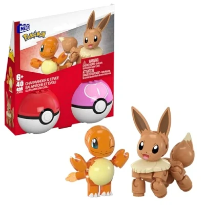 Imagen de MEGA Pokémon, conjunto de construcción con figuras acción, pack 2 Poké Ball, Charmander y Eevee, 40 piezas, para niños niñas, JCR81