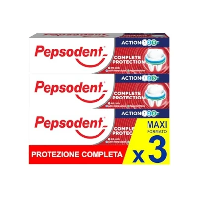 Imagen de Pepsodent Pasta de dientes protección completa con flúor y calcio para la defensa las caries todo el día, 75 ml (pack 3 x ml)