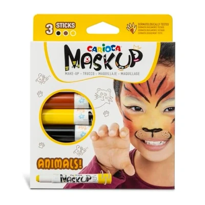Imagen de Carioca Mask Up Animales, Kit de Pintura Facial para Niños y Niñas, Barras Maquillaje Ideal Navidad, Halloween, Carnaval Fiestas 3 Colores 2 Tutoriales Dermatológicamente Testado