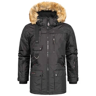 Imagen de Geographical Norway Chirac Men Distribrands Chaqueta Larga Resistente Para Hombre Abrigo Estilo Forro Diseno Aislante Cazadora De Viento Bolsillo Botones (Negro M)
