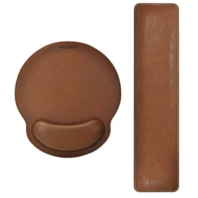 Imagen de Almohadilla para mouse de cuero PU Soporte muñeca y teclado Conjunto espuma memoria reposamuñecas computadora, computadora portátil, Mac, juegos oficina, duradero Marrón