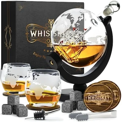 Imagen de WHISISKEY Decantador de Whisky Jarra 900ml Set Regalo Regalos Originales para Hombres 2 Vasos Whiskey x 285ML, 8 Piedras Whisky, Accesorios