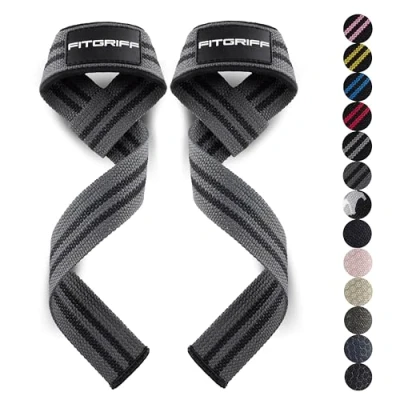 Imagen de Fitgriff® Straps Gym, Correas Levantamiento de Pesas, Powerlifting, Agarraderas Gimnasio Lifting Mujeres y Hombres (Estándar (más 16cm muñeca), Grey/Black)